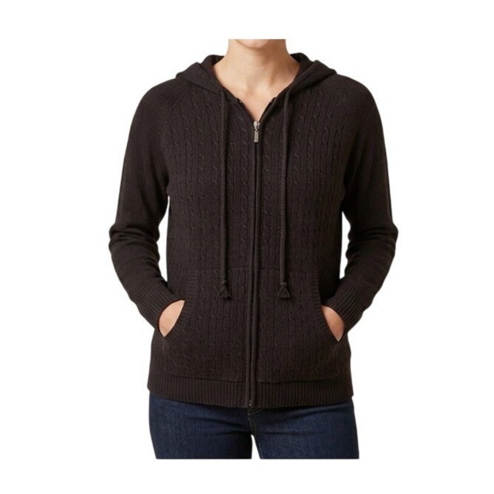 Western Connection Full Zip‎ Hooded Cable Knit Cardigan Sweater Black 2X